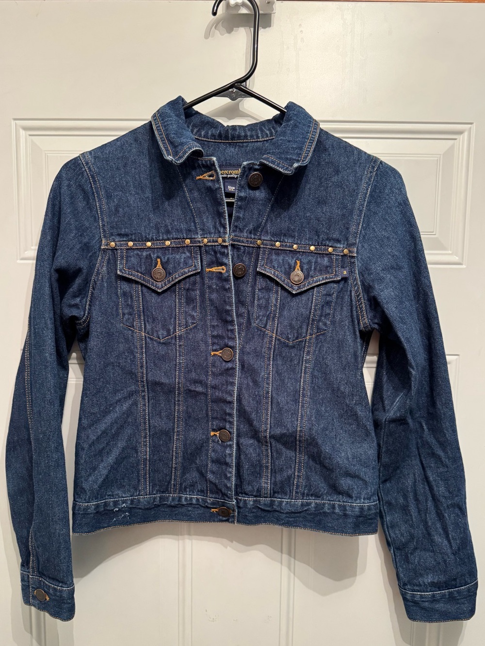 Abercrombie kids denim jean gold studded jacket size XL